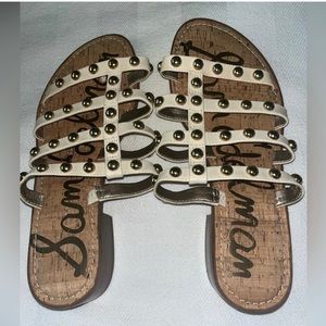 NEW, Sam Edelman Sandals, Cream Color  with Gold Studs, Size 9 W, Leather Upper
